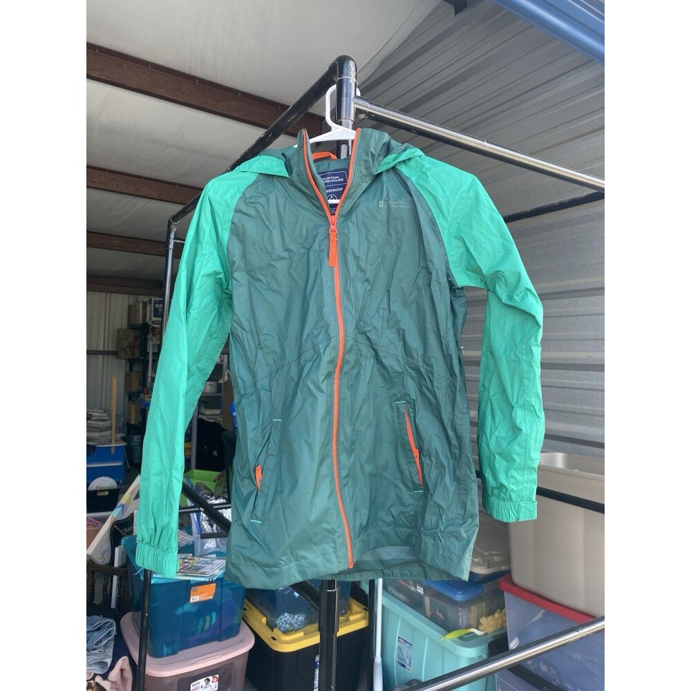 Mountain Warehouse Kids Waterproof Rain Jacket 13 Yrs Green Nylon Ripstop Coat